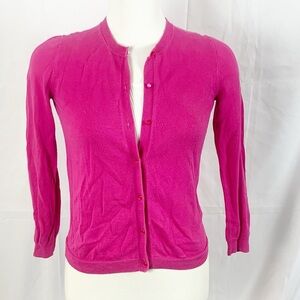 💖 J.Crew Casey Cardigan – Hot Pink Cotton Knit | Size 16 (Fits Women’s S/XS) 💖